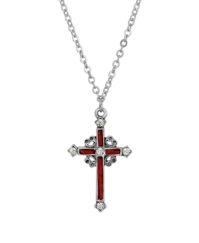 Shop Symbols Of Faith Pewter Red Hand Enamel Cross With Crystals Necklace