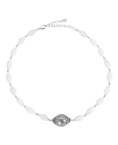 Shop Symbols Of Faith Silver-tone Hail Mary Beaded Semi Precious Prayer Genuine White Dolomite Necklace