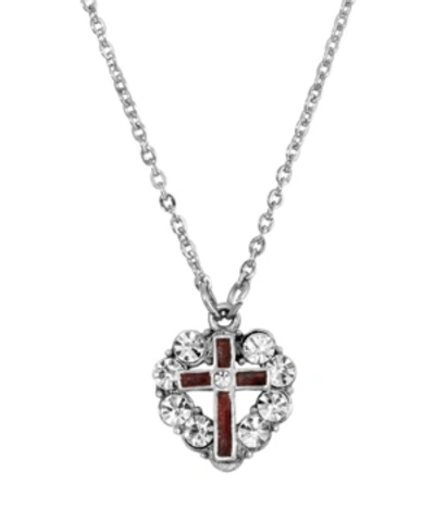 Shop Symbols Of Faith Pewter Red Enamel Cross Crystal Heart Necklace