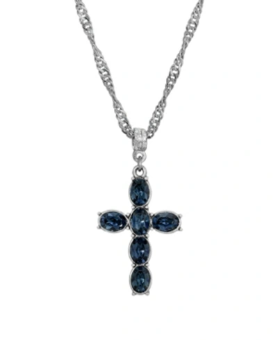 Shop Symbols Of Faith Pewter Blue Crystal Cross Silver-tone Twisted Necklace