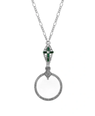 Shop Symbols Of Faith Pewter Green Crystal Cross Magnifier Necklace