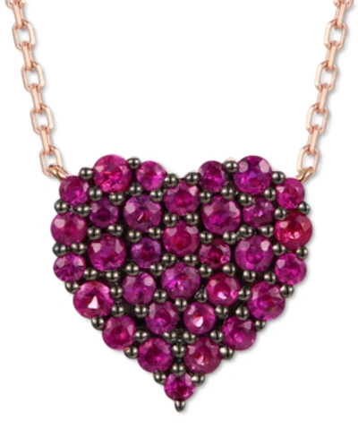 Shop Le Vian Passion Ruby Heart Cluster 17-1/2" Pendant Necklace (3/4 Ct. T.w.) In 14k Rose Gold