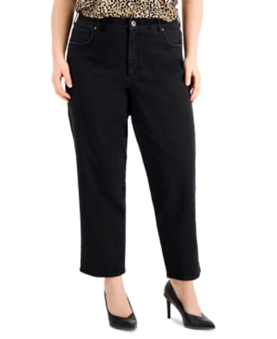 Shop Style & Co Plus Size High-rise Straight Jeans, Created For Macy's In Washed Black