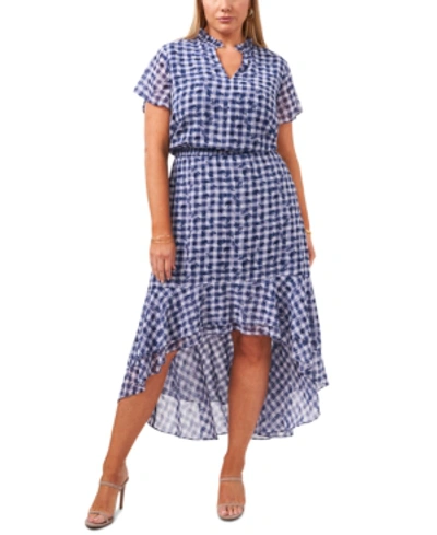 Shop 1.state Trendy Plus Size Wildflower Bouquet Printed High-low Dress In Gingham Floral