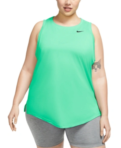 Shop Nike Plus Size Dri-fit Swoosh Training Tank Top In Green Glow/black