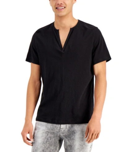 Shop Inc International Concepts Men's Textured Deep Split-neck T-shirt, Created For Macy's In Deep Black