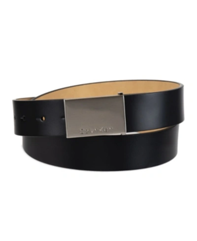 Calvin Klein Men's Casual Belt With Engraved Plaque Buckle In Black