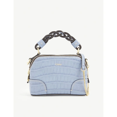 Shop Chloé Womens Gentle Blue Daria Mini Crocodile-embossed Leather Cross-body Bag