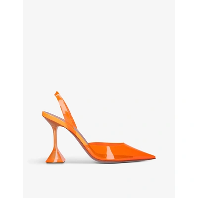 Shop Amina Muaddi Women's Orange Holli Glass Pointed-toe Pvc Slingback Heels