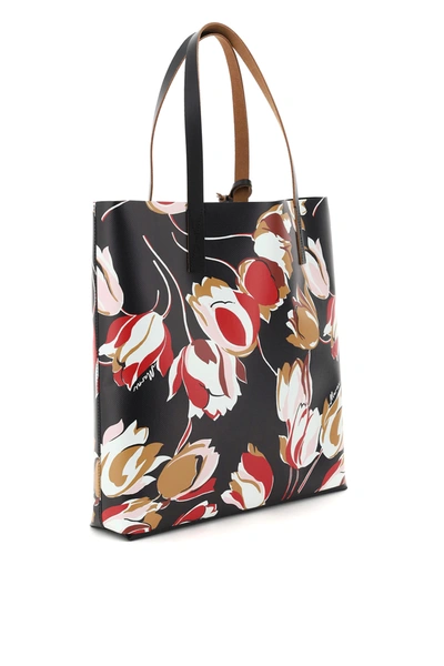 Shop Marni Tulips Print Pvc Tote Bag In Black,white,red,pink