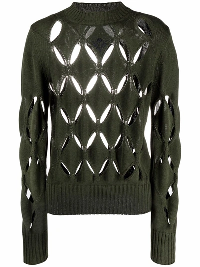 Diamond Slashed Knitted Jumper In Green