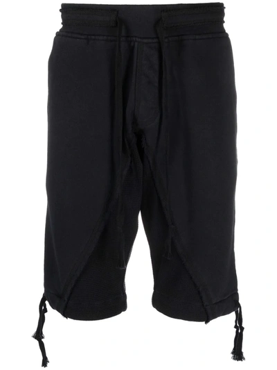 Shop Greg Lauren Drawstring Panelled Cotton Shorts In Black