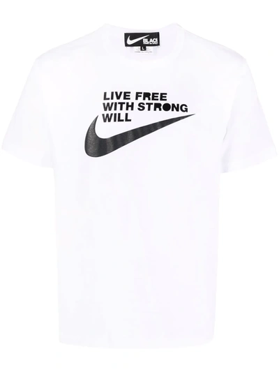 Shop Black Comme Des Garçons Swoosh-print Cotton T-shirt In White