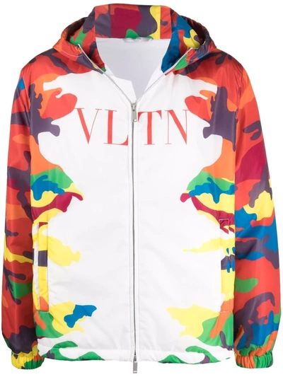 Shop Valentino Camouflage-print Hooded Jacket In White
