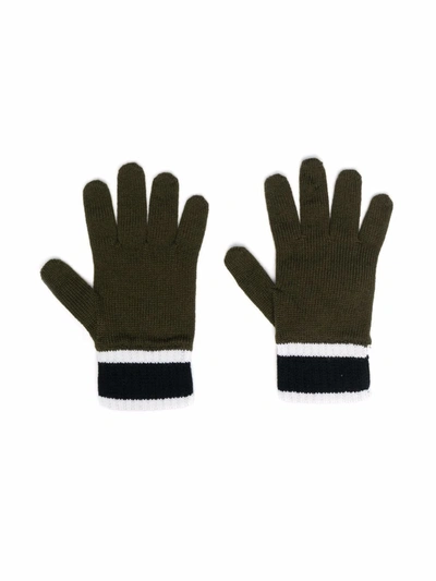 Shop Emporio Armani Stripe-detail Knitted Gloves In Green
