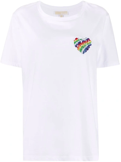 Shop Michael Michael Kors Logo-patch Organic Cotton T-shirt In White