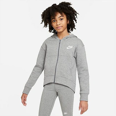 Shop Nike Girls' Sportswear Club Fleece Full-zip Hoodie In Carbon Heather/white