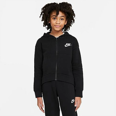 Shop Nike Girls' Sportswear Club Fleece Full-zip Hoodie In Black/white