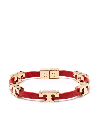 Shop Tory Burch Serif-t 18kt Gold-plated Stackable Bracelet In Rot