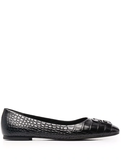 Tory Burch Georgia Croc-embossed Leather Ballet Flats In Perfect Black |  ModeSens