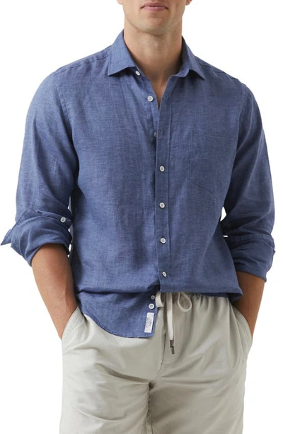 Shop Rodd & Gunn Seaford Linen Button-up Shirt In Blue Haze