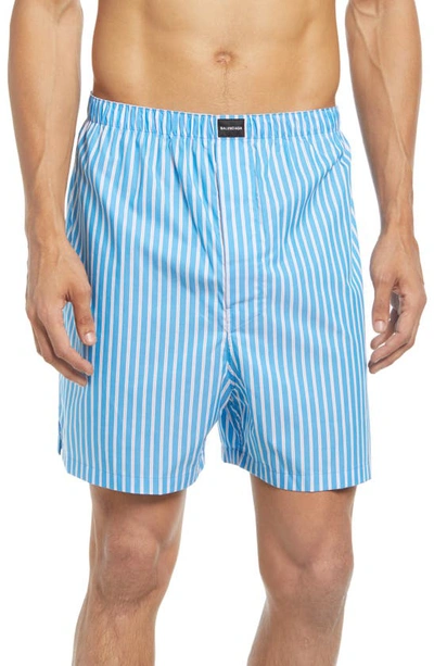 Shop Balenciaga Stripe Boxer Shorts In Blue/ White