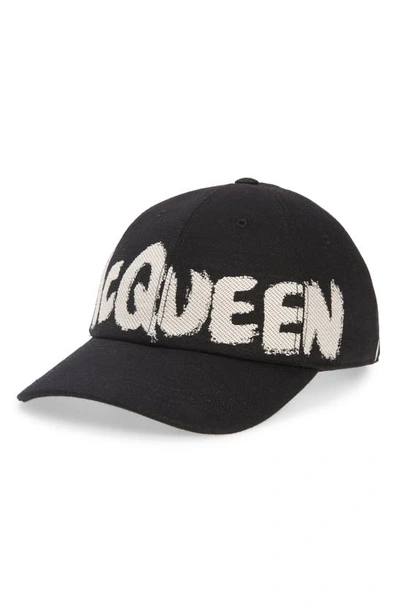 Shop Alexander Mcqueen Graffiti Logo Baseball Cap In Black/ Ivory