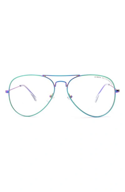 Shop Aimee Kestenberg Broadway 58mm Aviator Blue Light Blocking Glasses In Irredescent Clear/ Clear