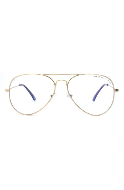 Shop Aimee Kestenberg Broadway 58mm Aviator Blue Light Blocking Glasses In Gold W/ Milky Tort/ Clear