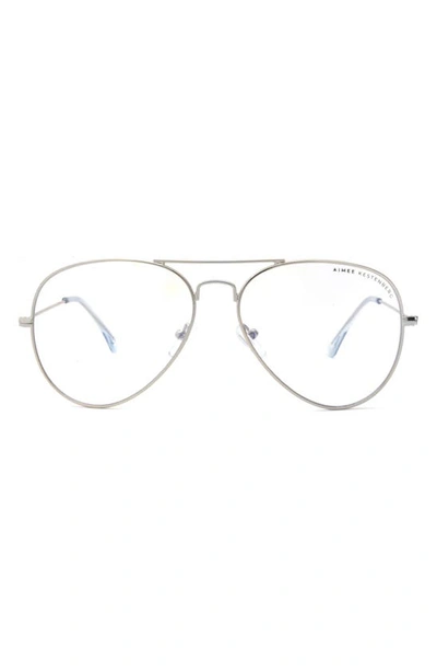 Shop Aimee Kestenberg Broadway 58mm Aviator Blue Light Blocking Glasses In Silver W/ Crystl Blue/ Clear
