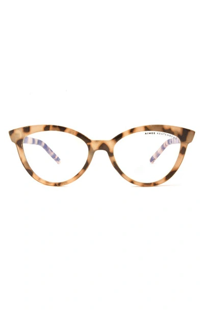 Shop Aimee Kestenberg Madison 50mm Cat Eye Blue Light Blocking Glasses In Milky Tan Tortoise/ Clear