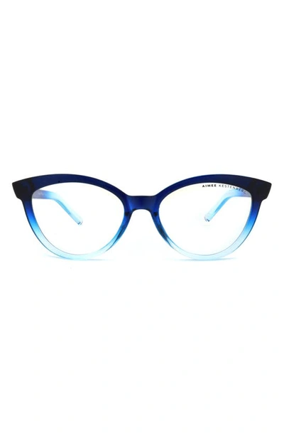 Shop Aimee Kestenberg Madison 50mm Cat Eye Blue Light Blocking Glasses In Crystal Blue Ombre/ Clear