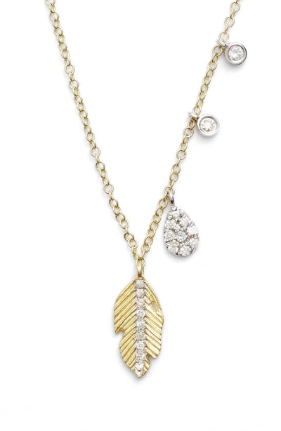 Shop Meira T Leaf Pendant Necklace In Yellow Gold/ White Gold