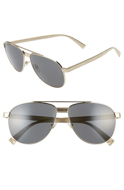 Shop Versace Phantos 58mm Aviator Sunglasses In Pale Gold/ Grey Solid