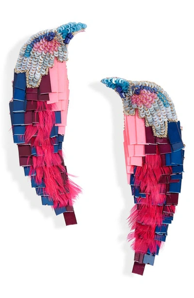 Shop Mignonne Gavigan Bird Embellished Drop Earrings In Hot Pink