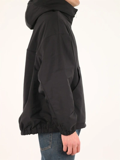 Shop Valentino Men's Garden Nylon Hooded Pea Coat In Black/white