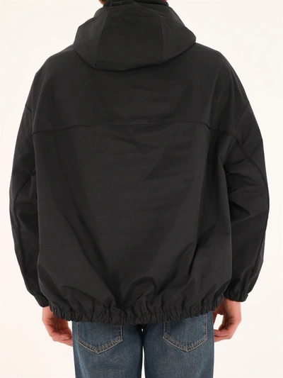 Shop Valentino Men's Garden Nylon Hooded Pea Coat In Black/white