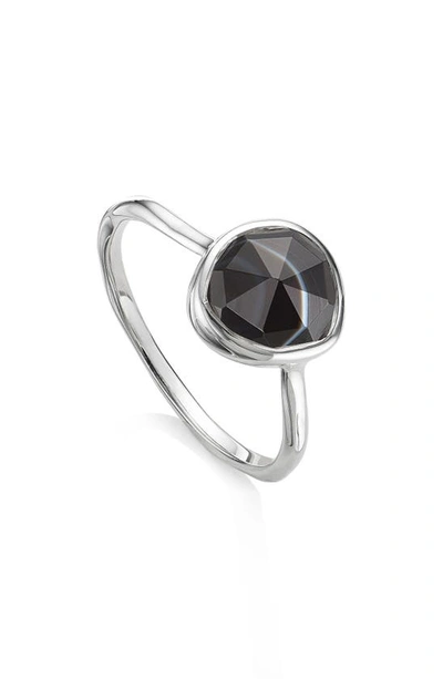 Shop Monica Vinader Siren Stacking Ring In Silver/ Black Line Onyx
