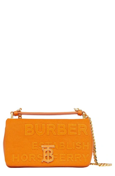 Shop Burberry Small Lola Horseferry Logo Canvas Top Handle Bag In Deep Orange