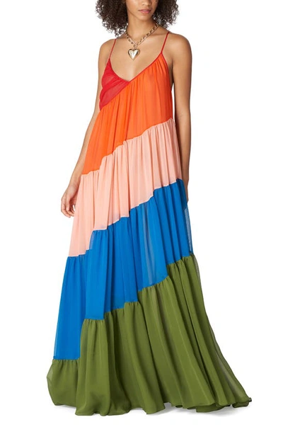 Shop Carolina Herrera Colorblock Tiered Silk Dress In Multi-color