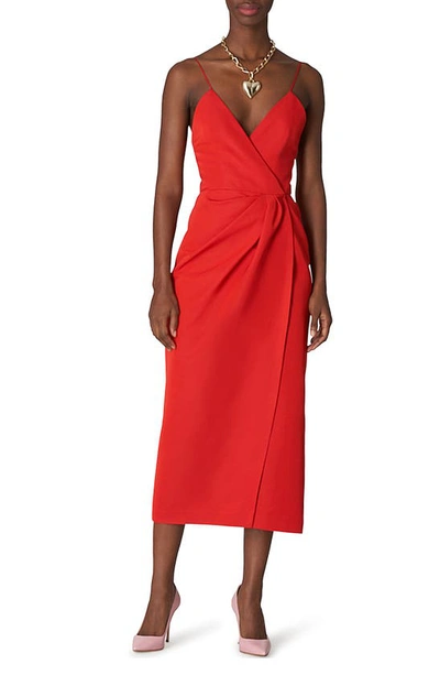 Shop Carolina Herrera Drape Cotton Blend Dress In Lacquer Red