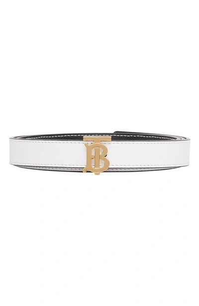 Shop Burberry Tb Monogram Reversible Leather Belt In White/ Black