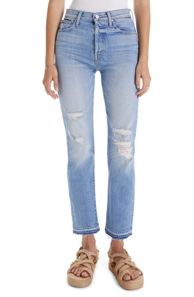Shop Mother Hover High Waist Undone Fray Hem Straight Leg Jeans In On My Knees
