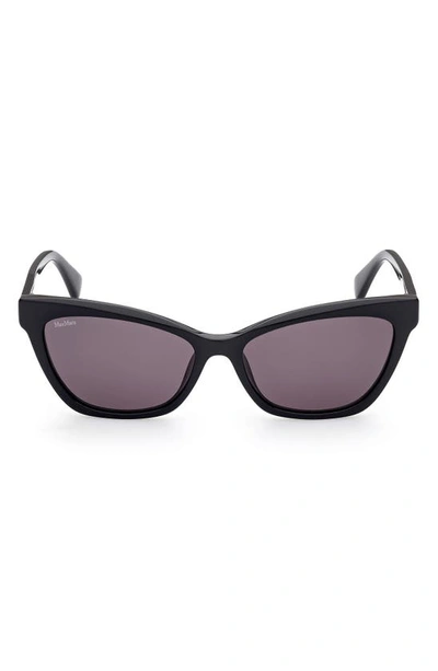 Shop Max Mara 58mm Cat Eye Sunglasses In Shiny Black / Smoke