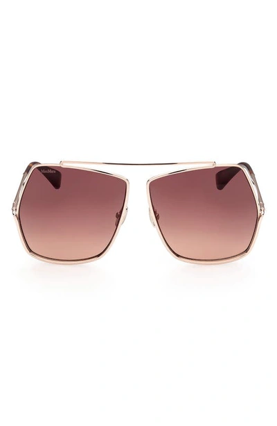 Shop Max Mara 64mm Geometric Sunglasses In Rose Gold/ Gradient Brown