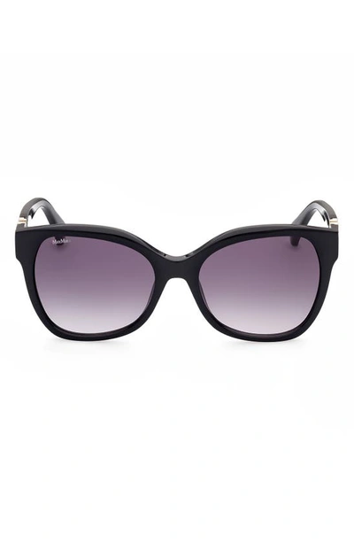 Shop Max Mara Butterfly 56mm Gradient Cat Eye Sunglasses In Shiny Black / Gradient Smoke