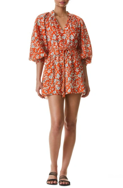 Shop Alice And Olivia Lilian Floral Belted Linen Blend Dress In Free Swinging Sienna