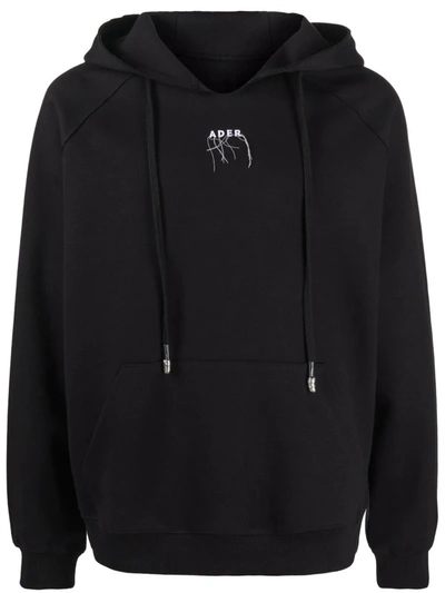 Shop Ader Error Logo Drawstring Hoodie In 黑色