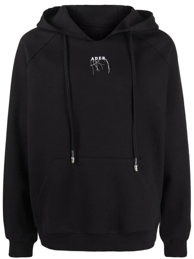 Ader Error Raw-stitch Embroidered Logo Hoodie In Black | ModeSens