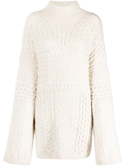 Shop Nanushka Raw Cable-knit Oversize Jumper In Nude